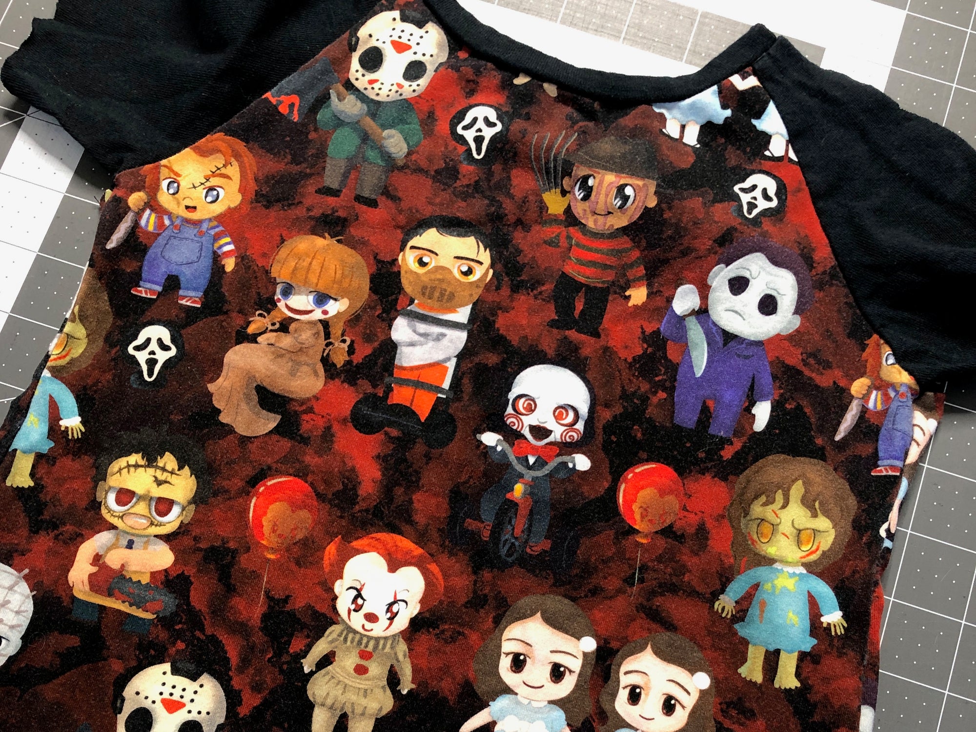 Horror Memory Quilt Made From an Upcycled Kid's Shirt! Jason, Freddy, Hannibal, The Shining, Jigsaw, Scream, Chucky, etc!!!